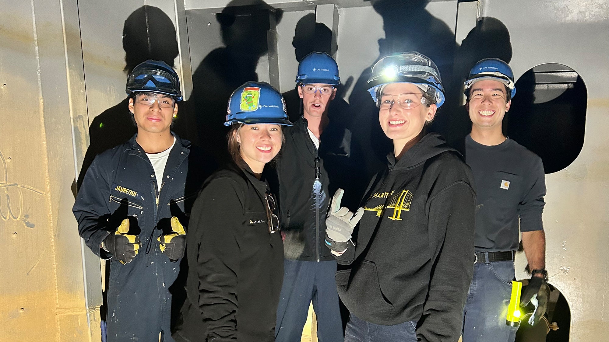 Cadets in the ballast tank of Training Ship Golden Bear