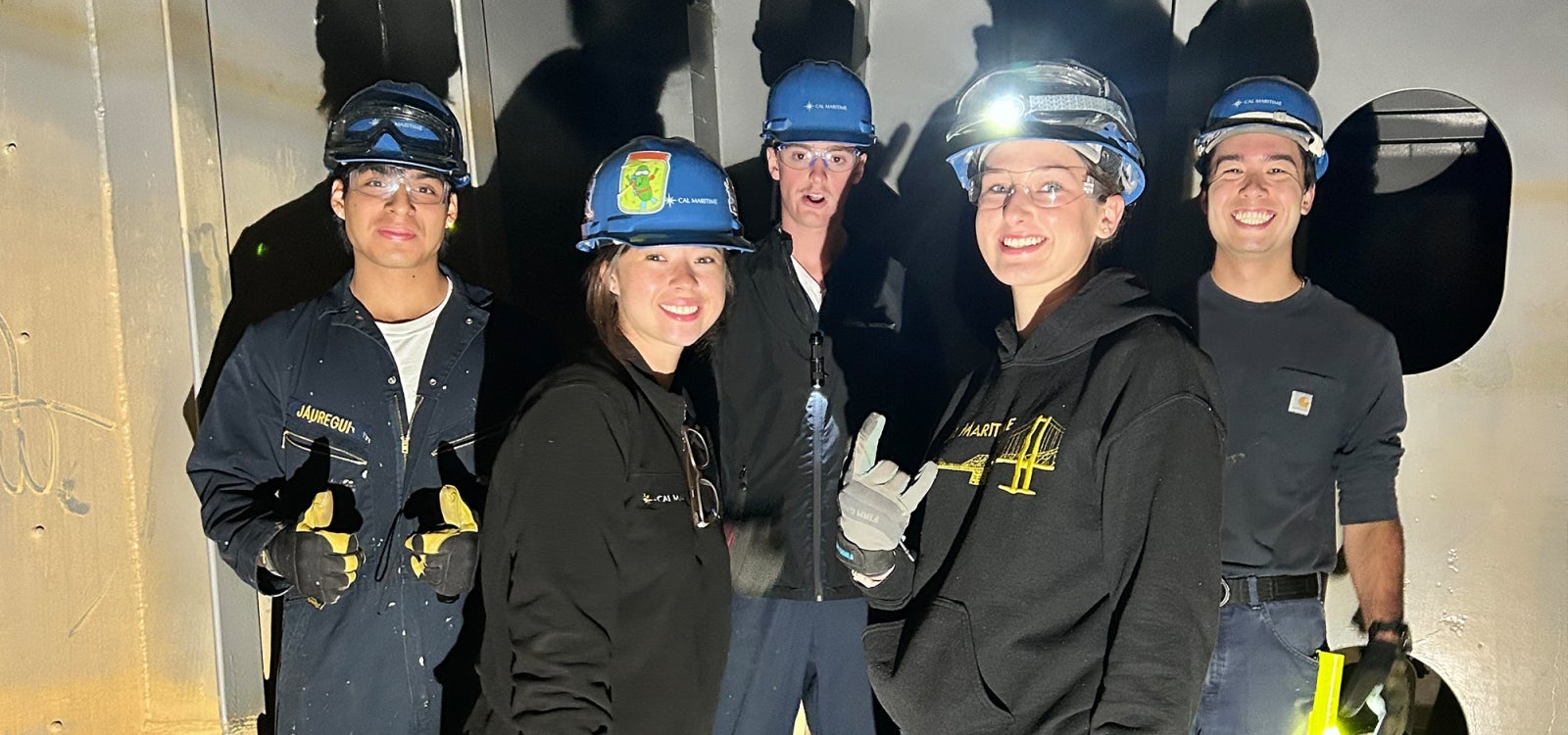 Cadets in the ballast tank of Training Ship Golden Bear