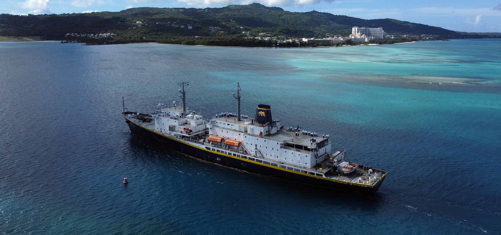 The Training Ship Golden Bear traveling in the bay.