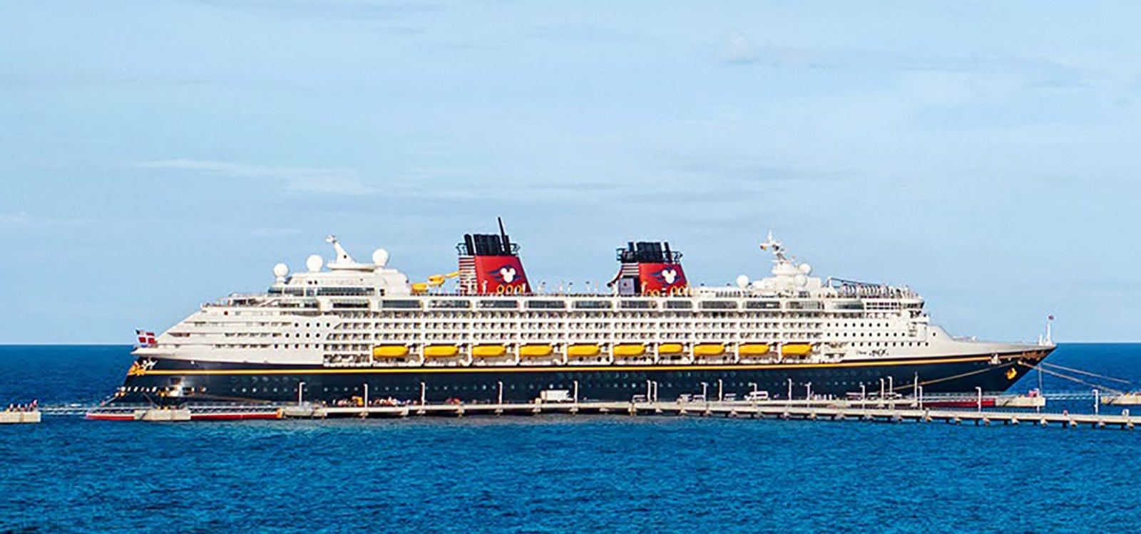 A Disney cruise ship at sea.