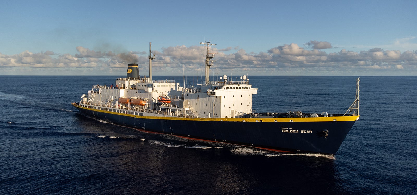 The Training Ship Golden Bear at sea.