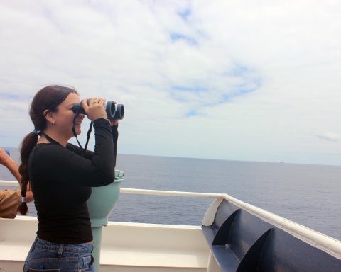 Cadet Gia Espejo searches for the horizon for adventure.  Photo by Maria "Maya" Barrozo, assistant purser, TSGB
