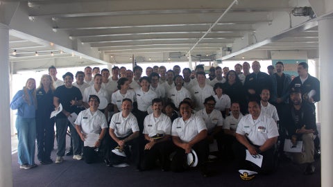 Cadets and crew celebrate the successful completion of Summer Sea Term 2026 aboard Training Ship Golden Bear.