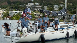 The Cal Poly Maritime Academy Pacific Cup crew aboard the Oaxaca