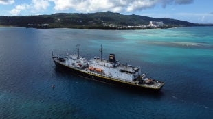 The Training Ship Golden Bear traveling in the bay.