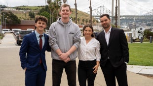 Carlos Arencibia posing with the other three members of the ASI Maritime Academy Council on the Solano Campus.