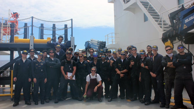 Cadets and crew aboard Training Ship Golden Bear gather during Summer Sea Term 2026.